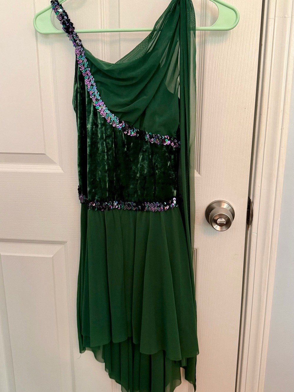 Revolution Dancewear Emerald Green One Shoulder Sequin Costume Dress